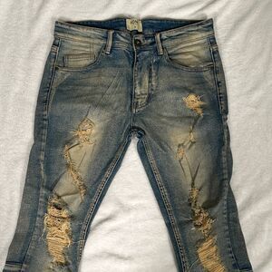 KDNK 11 4 14 11 Distressed Washed Dirty Design Men’s Blue Jeans! Size30